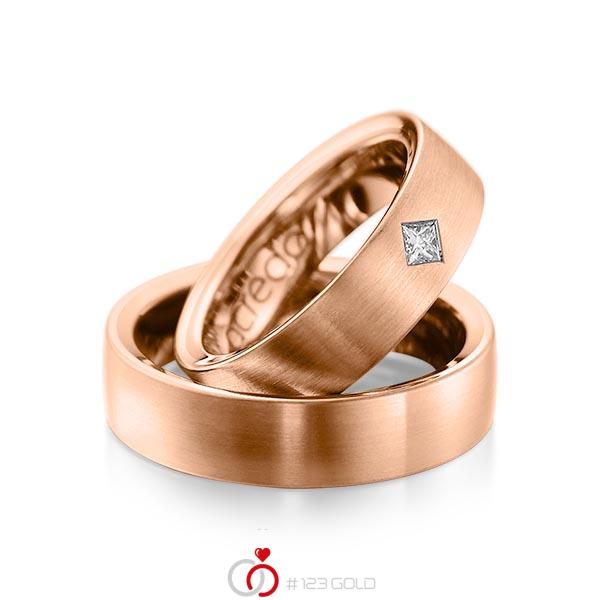 Paar klassische Trauringe/Eheringe in aussen Rotgold 585 , innen Rotgold 585 mit zus. 0,12 ct. Prinzess-Diamant tw, si von acredo - A-1073-10 Paar klassische Trauringe/Eheringe in aussen Rotgold 585 , innen Rotgold 585 mit zus. 0,12 ct. Prinzess-Diamant tw, si von acredo - A-1073-10