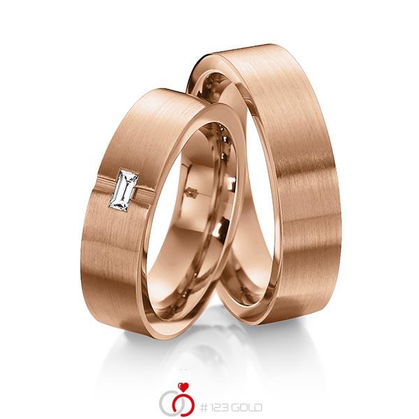 Paar klassische Trauringe/Eheringe in aussen Rotgold 585 , innen Rotgold 585 mit zus. 0,1 ct. Baguette-Diamant tw, vs von 123gold - Y-1306-7 Paar klassische Trauringe/Eheringe in aussen Rotgold 585 , innen Rotgold 585 mit zus. 0,1 ct. Baguette-Diamant tw, vs von 123gold - Y-1306-7