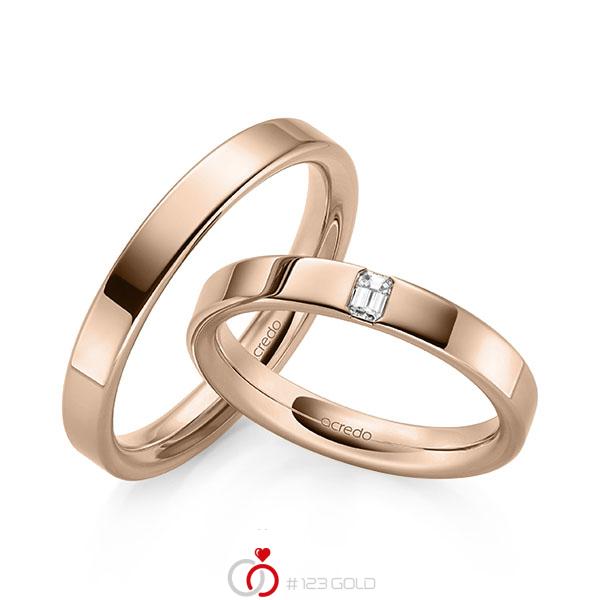 Paar klassische Trauringe/Eheringe in außen Rotgold 585 , innen Rotgold 585 mit zus. 0,1 ct. tw, vs von acredo - A-2136-10 Paar klassische Trauringe/Eheringe in außen Rotgold 585 , innen Rotgold 585 mit zus. 0,1 ct. tw, vs von acredo - A-2136-10