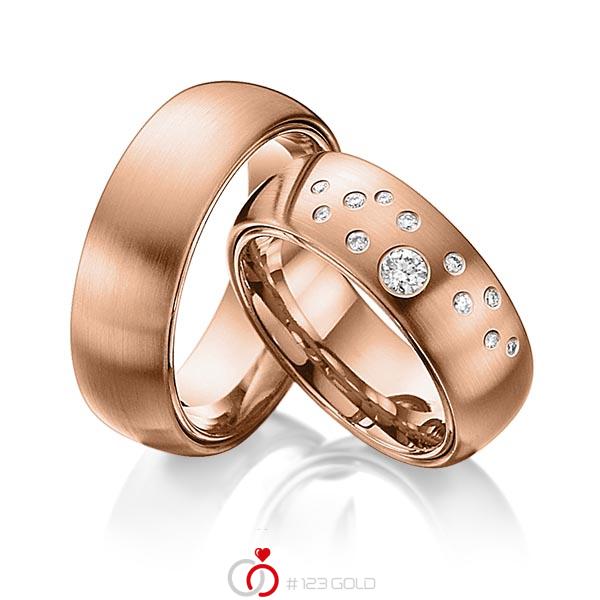 Paar klassische Trauringe/Eheringe in aussen Rotgold 585 , innen Rotgold 585 mit zus. 0,235 ct. Brillant tw, si von 123gold - Y-1270-7 Paar klassische Trauringe/Eheringe in aussen Rotgold 585 , innen Rotgold 585 mit zus. 0,235 ct. Brillant tw, si von 123gold - Y-1270-7