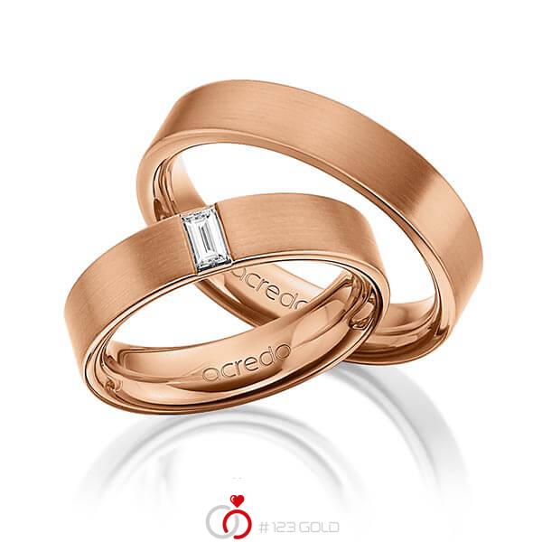 Paar klassische Trauringe/Eheringe in außen Rotgold 585 , innen Rotgold 585 mit zus. 0,2 ct. Baguette-Diamant tw, vs von acredo - A-1470-7 Paar klassische Trauringe/Eheringe in außen Rotgold 585 , innen Rotgold 585 mit zus. 0,2 ct. Baguette-Diamant tw, vs von acredo - A-1470-7