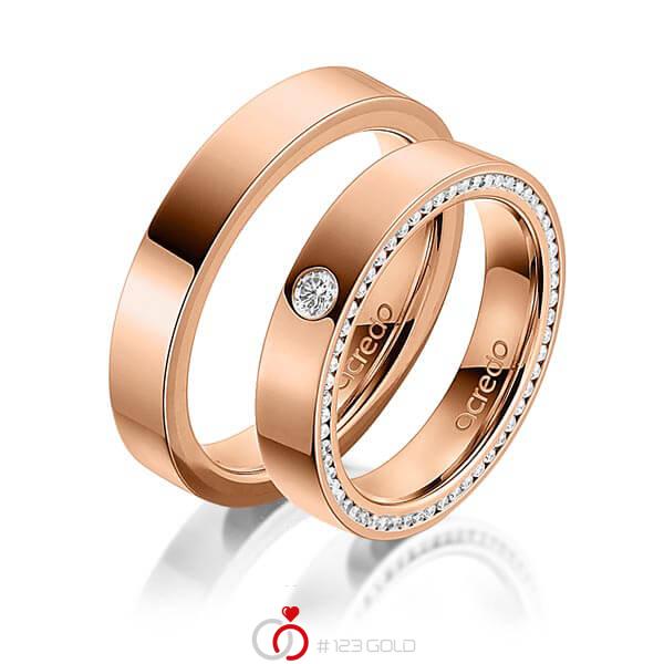 Paar klassische Trauringe/Eheringe in aussen Rotgold 585 , innen Rotgold 585 mit zus. 0,395 ct. Brillant tw, si von acredo - A-1541-5 Paar klassische Trauringe/Eheringe in aussen Rotgold 585 , innen Rotgold 585 mit zus. 0,395 ct. Brillant tw, si von acredo - A-1541-5