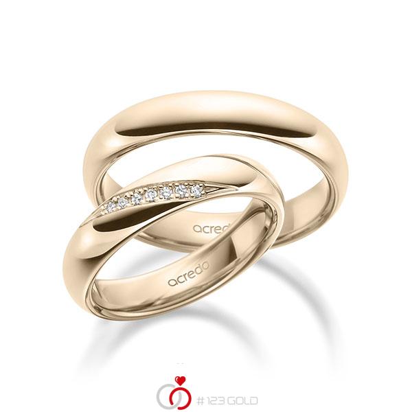 Paar klassische Trauringe/Eheringe in aussen Signature Gold 585 , innen Signature Gold 585 mit zus. 0,056 ct. Brillant tw, si von acredo - A-1952-10 Paar klassische Trauringe/Eheringe in aussen Signature Gold 585 , innen Signature Gold 585 mit zus. 0,056 ct. Brillant tw, si von acredo - A-1952-10