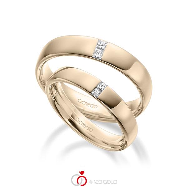Paar klassische Trauringe/Eheringe in aussen Signature Gold 585 , innen Signature Gold 585 mit zus. 0,12 ct. Prinzess-Diamant tw, si von acredo - A-1944-12 Paar klassische Trauringe/Eheringe in aussen Signature Gold 585 , innen Signature Gold 585 mit zus. 0,12 ct. Prinzess-Diamant tw, si von acredo - A-1944-12
