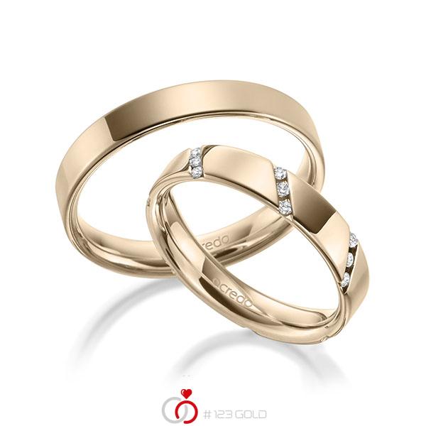 Paar klassische Trauringe/Eheringe in aussen Signature Gold 585 , innen Signature Gold 585 mit zus. 0,21 ct. Brillant tw, si von acredo - A-1977-21 Paar klassische Trauringe/Eheringe in aussen Signature Gold 585 , innen Signature Gold 585 mit zus. 0,21 ct. Brillant tw, si von acredo - A-1977-21