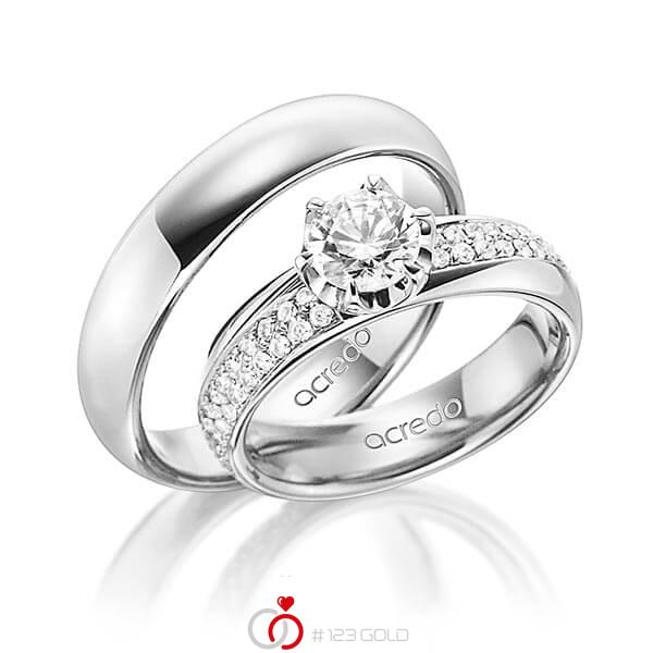 Paar klassische Trauringe/Eheringe in aussen Weissgold 585 , innen Weissgold 585 mit 0,7 ct. + zus. 0,672 ct. Brillant tw, si tw, vs von acredo - A-1499-4 Paar klassische Trauringe/Eheringe in aussen Weissgold 585 , innen Weissgold 585 mit 0,7 ct. + zus. 0,672 ct. Brillant tw, si tw, vs von acredo - A-1499-4