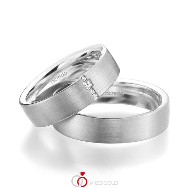 Paar klassische Trauringe/Eheringe in aussen Weissgold 585 , innen Weissgold 585 mit zus. 0,045 ct. Brillant & Prinzess-Diamant tw, si von acredo - A-1948-8 Paar klassische Trauringe/Eheringe in aussen Weissgold 585 , innen Weissgold 585 mit zus. 0,045 ct. Brillant & Prinzess-Diamant tw, si von acredo - A-1948-8