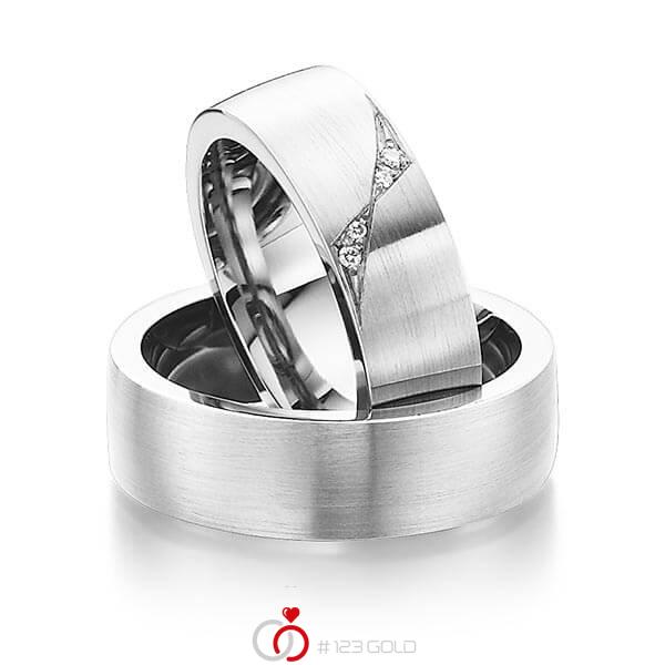 Paar klassische Trauringe/Eheringe in aussen Weissgold 585 , innen Weissgold 585 mit zus. 0,05 ct. Brillant tw, si von 123gold - Y-1303-8 Paar klassische Trauringe/Eheringe in aussen Weissgold 585 , innen Weissgold 585 mit zus. 0,05 ct. Brillant tw, si von 123gold - Y-1303-8