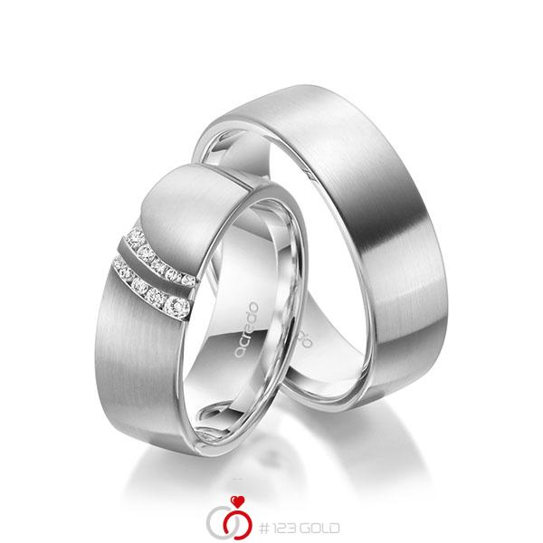 Paar klassische Trauringe/Eheringe in aussen Weissgold 585 , innen Weissgold 585 mit zus. 0,116 ct. Brillant tw, si von acredo - A-1967-8 Paar klassische Trauringe/Eheringe in aussen Weissgold 585 , innen Weissgold 585 mit zus. 0,116 ct. Brillant tw, si von acredo - A-1967-8