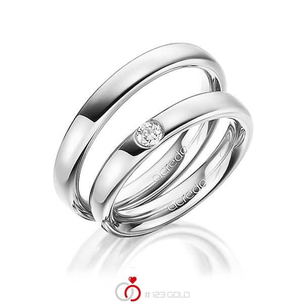 Paar klassische Trauringe/Eheringe in außen Weißgold 585 , innen Weißgold 585 mit zus. 0,12 ct. Brillant tw, si von acredo - A-1466-8 Paar klassische Trauringe/Eheringe in außen Weißgold 585 , innen Weißgold 585 mit zus. 0,12 ct. Brillant tw, si von acredo - A-1466-8