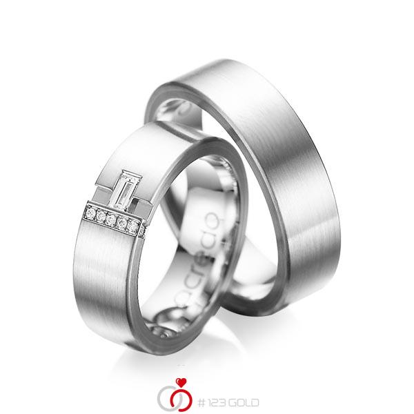 Paar klassische Trauringe/Eheringe in außen Weißgold 585 , innen Weißgold 585 mit zus. 0,155 ct. Baguette-Diamant & Brillant tw, vs tw, si von acredo - A-1066-7 Paar klassische Trauringe/Eheringe in außen Weißgold 585 , innen Weißgold 585 mit zus. 0,155 ct. Baguette-Diamant & Brillant tw, vs tw, si von acredo - A-1066-7