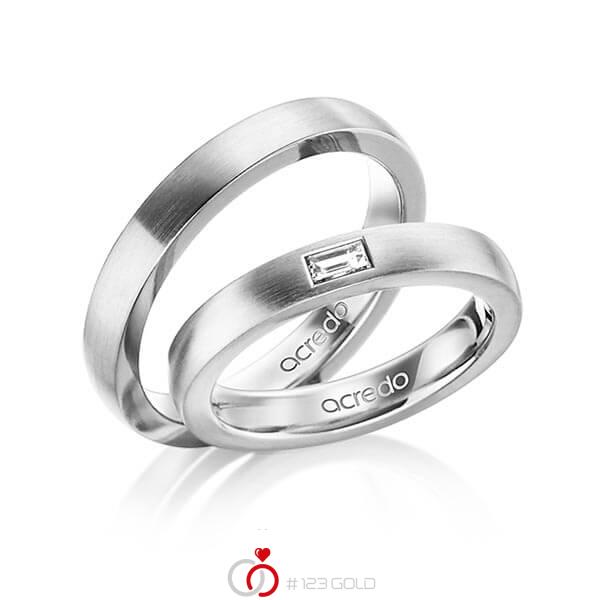 Paar klassische Trauringe/Eheringe in außen Weißgold 585 , innen Weißgold 585 mit zus. 0,15 ct. Baguette-Diamant tw, vs von acredo - A-1467-8 Paar klassische Trauringe/Eheringe in außen Weißgold 585 , innen Weißgold 585 mit zus. 0,15 ct. Baguette-Diamant tw, vs von acredo - A-1467-8