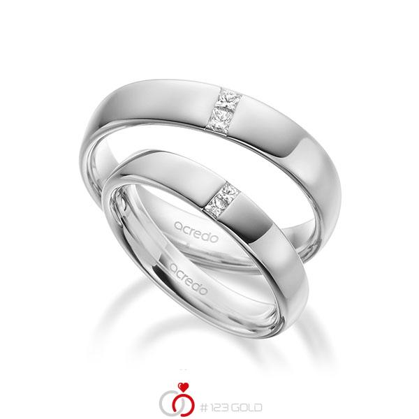Paar klassische Trauringe/Eheringe in aussen Weissgold 585 , innen Weissgold 585 mit zus. 0,18 ct. Prinzess-Diamant tw, si von acredo - A-1944-7 Paar klassische Trauringe/Eheringe in aussen Weissgold 585 , innen Weissgold 585 mit zus. 0,18 ct. Prinzess-Diamant tw, si von acredo - A-1944-7