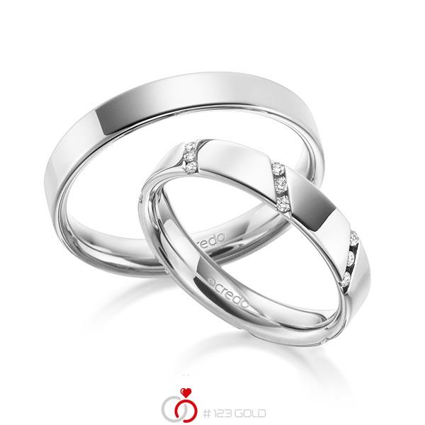 Paar klassische Trauringe/Eheringe in aussen Weissgold 585 , innen Weissgold 585 mit zus. 0,21 ct. Brillant tw, si von acredo - A-1977-11 Paar klassische Trauringe/Eheringe in aussen Weissgold 585 , innen Weissgold 585 mit zus. 0,21 ct. Brillant tw, si von acredo - A-1977-11