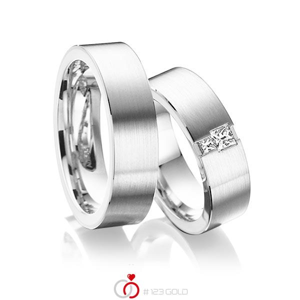 Paar klassische Trauringe/Eheringe in außen Weißgold 585 , innen Weißgold 585 mit zus. 0,2 ct. Prinzess-Diamant tw, si von acredo - A-6014-9 Paar klassische Trauringe/Eheringe in außen Weißgold 585 , innen Weißgold 585 mit zus. 0,2 ct. Prinzess-Diamant tw, si von acredo - A-6014-9
