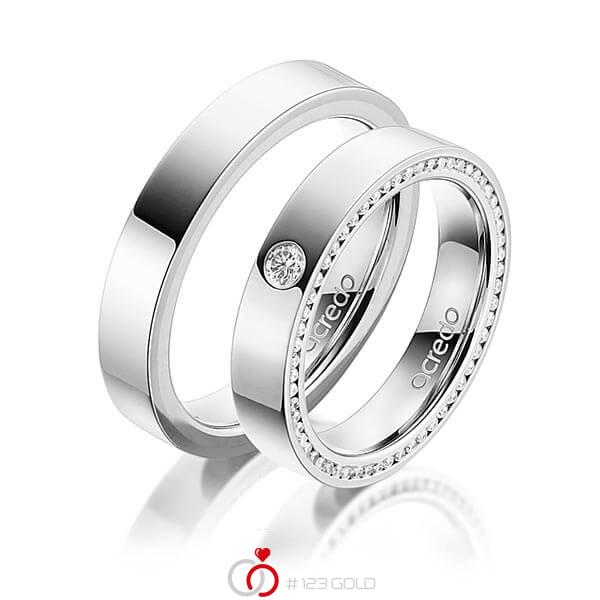 Paar klassische Trauringe/Eheringe in aussen Weissgold 585 , innen Weissgold 585 mit zus. 0,395 ct. Brillant tw, si von acredo - A-1541-4 Paar klassische Trauringe/Eheringe in aussen Weissgold 585 , innen Weissgold 585 mit zus. 0,395 ct. Brillant tw, si von acredo - A-1541-4