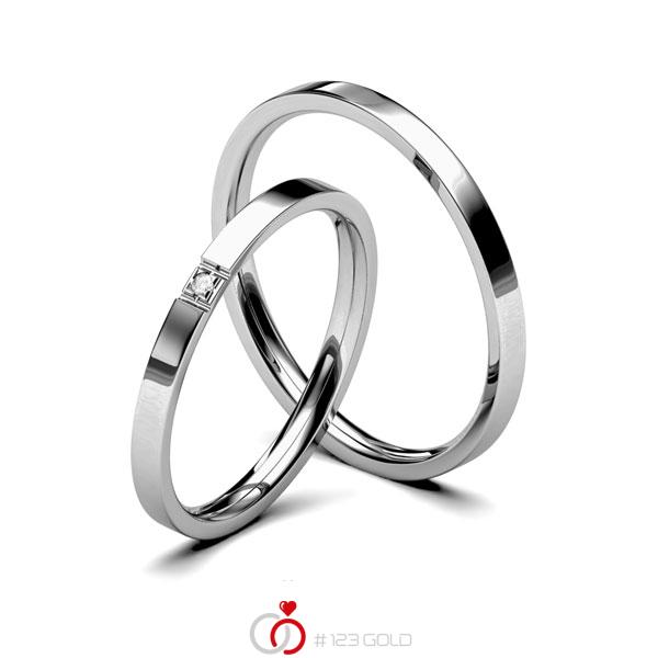 Paar klassische Trauringe/Eheringe in Edelstahl mit zus. 0,008 ct. Brillant tw, si von 123gold - E-1138-1 Paar klassische Trauringe/Eheringe in Edelstahl mit zus. 0,008 ct. Brillant tw, si von 123gold - E-1138-1