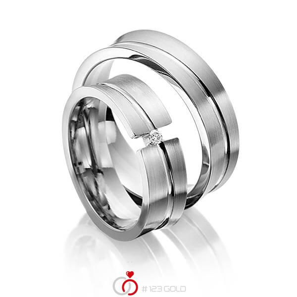 Paar klassische Trauringe/Eheringe in Edelstahl mit zus. 0,025 ct. Brillant tw, si von 123gold - Y-1265-3 Paar klassische Trauringe/Eheringe in Edelstahl mit zus. 0,025 ct. Brillant tw, si von 123gold - Y-1265-3