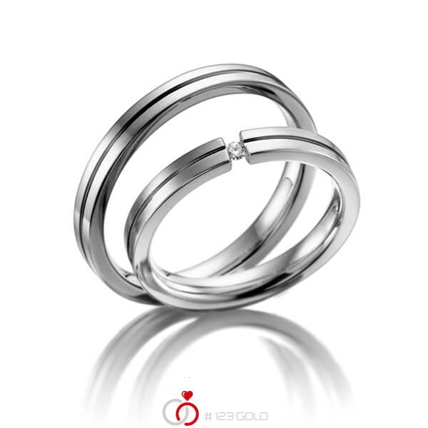 Paar klassische Trauringe/Eheringe in Edelstahl mit zus. 0,03 ct. Brillant tw, si von 123gold - E-2022-1 Paar klassische Trauringe/Eheringe in Edelstahl mit zus. 0,03 ct. Brillant tw, si von 123gold - E-2022-1