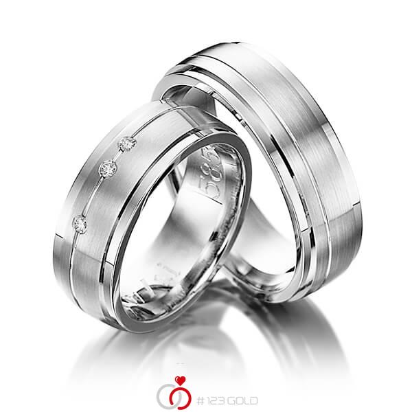 Paar klassische Trauringe/Eheringe in Edelstahl mit zus. 0,045 ct. Brillant tw, si von 123gold - Y-1081-4 Paar klassische Trauringe/Eheringe in Edelstahl mit zus. 0,045 ct. Brillant tw, si von 123gold - Y-1081-4