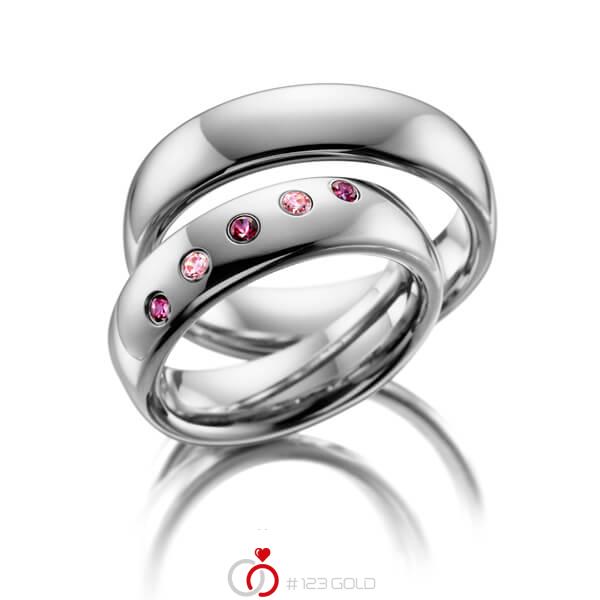 Paar Klassische Trauringe Eheringe In Edelstahl Mit Zus 0 15 Ct Brillant Pink Rosa Von 123gold