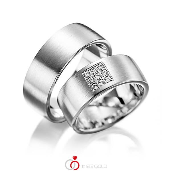 Paar klassische Trauringe/Eheringe in Edelstahl mit zus. 0,18 ct. Brillant tw, si von 123gold - Y-1078-4 Paar klassische Trauringe/Eheringe in Edelstahl mit zus. 0,18 ct. Brillant tw, si von 123gold - Y-1078-4