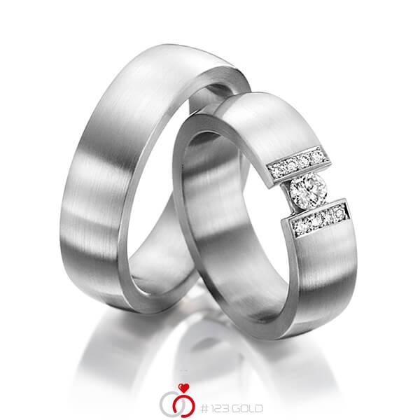 Paar klassische Trauringe/Eheringe in Edelstahl mit zus. 0,25 ct. Brillant tw, si tw, vs von 123gold - Y-1277-3 Paar klassische Trauringe/Eheringe in Edelstahl mit zus. 0,25 ct. Brillant tw, si tw, vs von 123gold - Y-1277-3