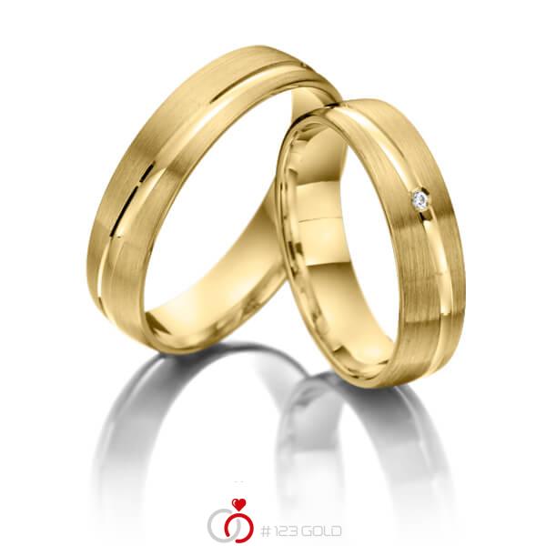 Paar klassische Trauringe/Eheringe in Gelbgold 375 mit zus. 0,02 ct. Brillant tw, si - NP-1108-2 Paar klassische Trauringe/Eheringe in Gelbgold 375 mit zus. 0,02 ct. Brillant tw, si - NP-1108-2