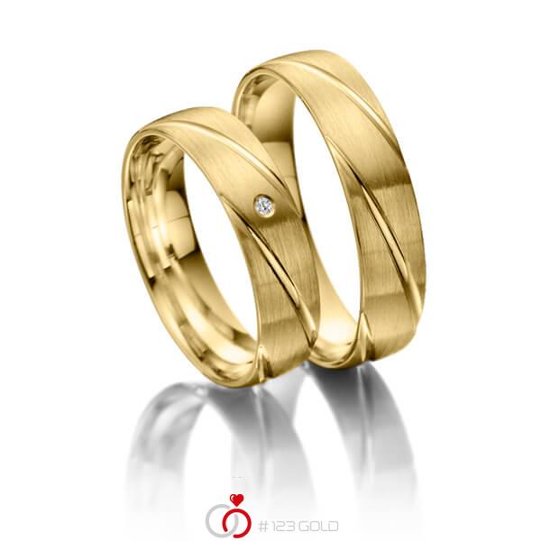 Paar klassische Trauringe/Eheringe in Gelbgold 375 mit zus. 0,02 ct. Brillant tw, si - NP-1168-2 Paar klassische Trauringe/Eheringe in Gelbgold 375 mit zus. 0,02 ct. Brillant tw, si - NP-1168-2