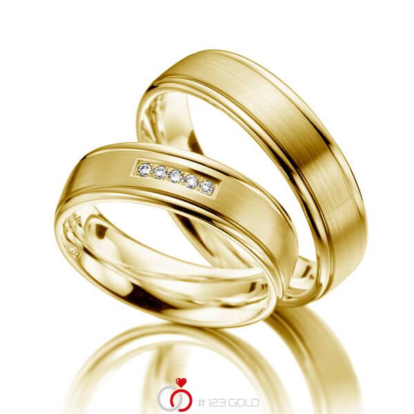Paar klassische Trauringe/Eheringe in Gelbgold 375 mit zus. 0,05 ct. Brillant tw, si - NP-1130-2 Paar klassische Trauringe/Eheringe in Gelbgold 375 mit zus. 0,05 ct. Brillant tw, si - NP-1130-2