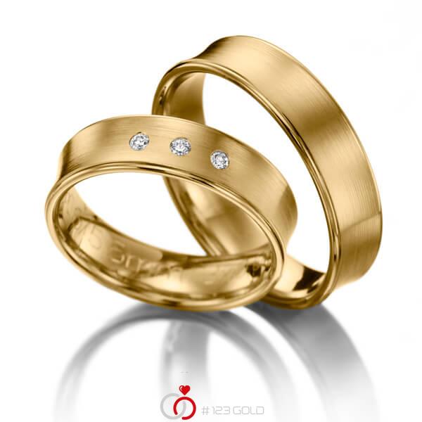 Paar klassische Trauringe/Eheringe in Gelbgold 375 mit zus. 0,06 ct. Brillant tw, si - NP-1009-5 Paar klassische Trauringe/Eheringe in Gelbgold 375 mit zus. 0,06 ct. Brillant tw, si - NP-1009-5