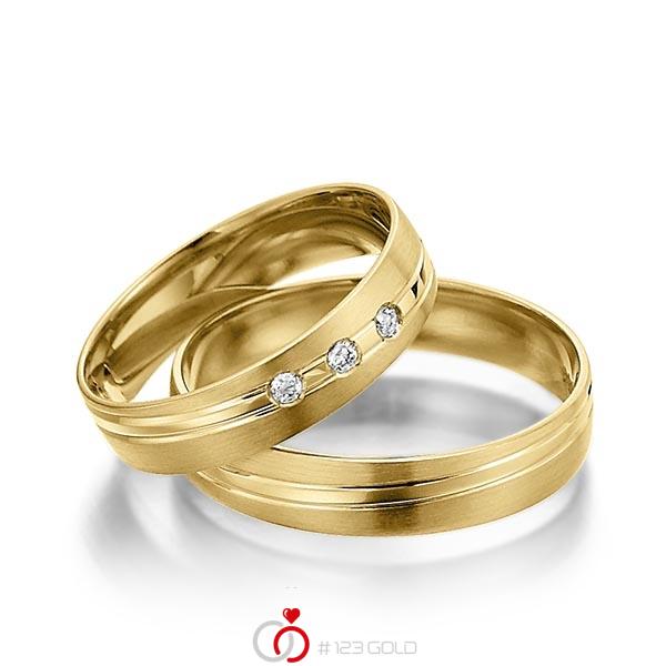 Paar klassische Trauringe/Eheringe in Gelbgold 375 mit zus. 0,06 ct. Brillant tw, si - NP-1190-3 Paar klassische Trauringe/Eheringe in Gelbgold 375 mit zus. 0,06 ct. Brillant tw, si - NP-1190-3