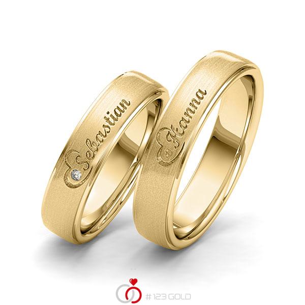 Paar klassische Trauringe/Eheringe in Gelbgold 585 Herz mit zus. 0,01 ct. Brillant tw, si von 123gold - Y-1415-7 Paar klassische Trauringe/Eheringe in Gelbgold 585 Herz mit zus. 0,01 ct. Brillant tw, si von 123gold - Y-1415-7