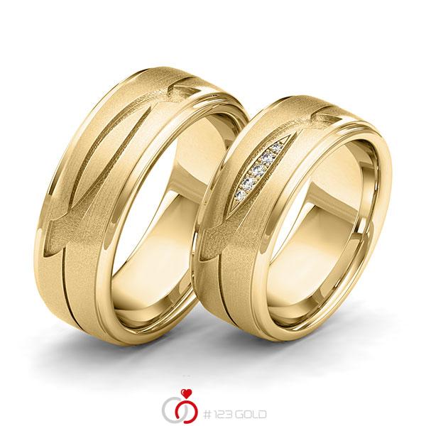 Paar klassische Trauringe/Eheringe in Gelbgold 585 Laser Struktur mit zus. 0,04 ct. Brillant tw, si von 123gold - Y-1402-6 Paar klassische Trauringe/Eheringe in Gelbgold 585 Laser Struktur mit zus. 0,04 ct. Brillant tw, si von 123gold - Y-1402-6