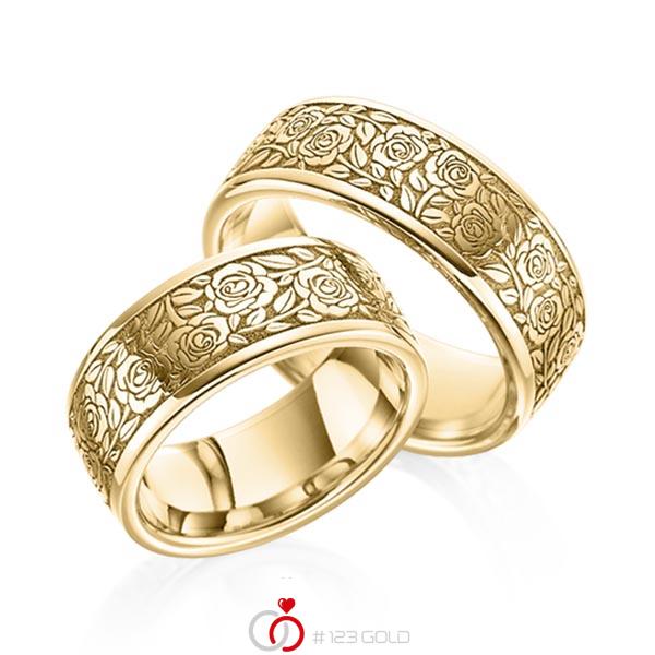 Paar klassische Trauringe/Eheringe in Gelbgold 585 Laser Struktur von 123gold - Y-1381-6 Paar klassische Trauringe/Eheringe in Gelbgold 585 Laser Struktur von 123gold - Y-1381-6
