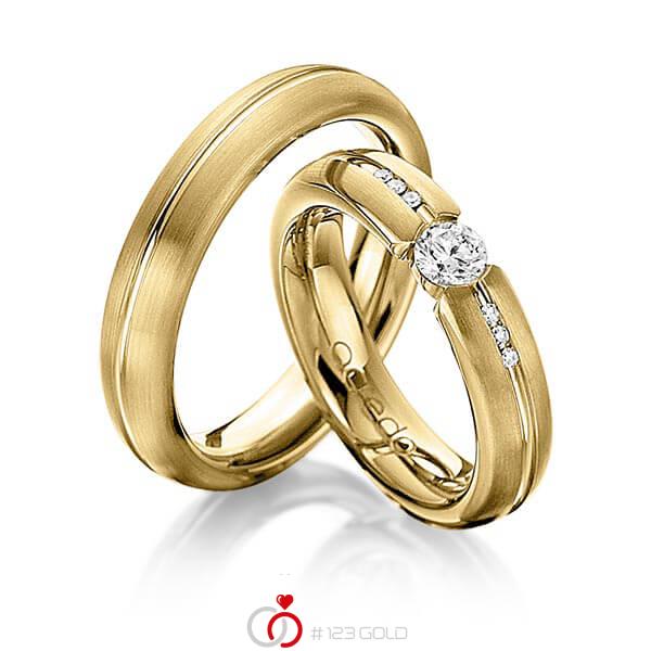 Paar klassische Trauringe/Eheringe in Gelbgold 585 mit 0,3 ct. + zus. 0,048 ct. Brillant tw, vs tw, si von acredo - A-1122-11 Paar klassische Trauringe/Eheringe in Gelbgold 585 mit 0,3 ct. + zus. 0,048 ct. Brillant tw, vs tw, si von acredo - A-1122-11