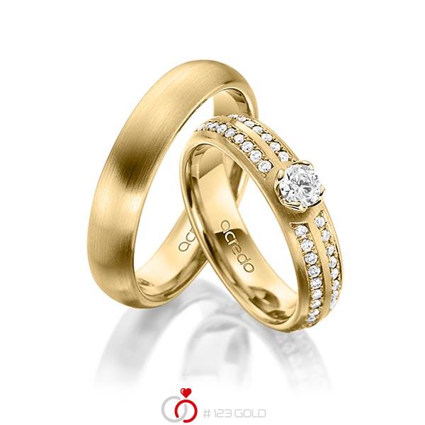 Paar klassische Trauringe/Eheringe in Gelbgold 585 mit 0,3 ct. + zus. 0,672 ct. Brillant tw, vs von acredo - A-1537-2 Paar klassische Trauringe/Eheringe in Gelbgold 585 mit 0,3 ct. + zus. 0,672 ct. Brillant tw, vs von acredo - A-1537-2