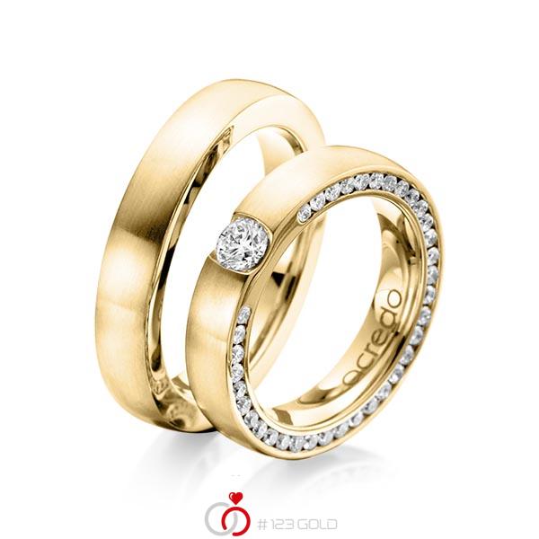 Paar klassische Trauringe/Eheringe in Gelbgold 585 mit 0,3 ct. + zus. 1,08 ct. Brillant tw, si von acredo - A-1107-3 Paar klassische Trauringe/Eheringe in Gelbgold 585 mit 0,3 ct. + zus. 1,08 ct. Brillant tw, si von acredo - A-1107-3