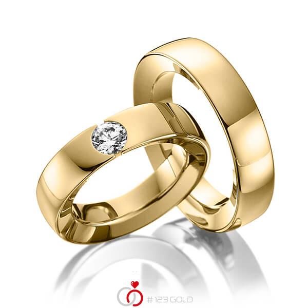Paar klassische Trauringe/Eheringe in Gelbgold 585 mit 0,5 ct. Brillant tw, si von 123gold - Y-1267-1 Paar klassische Trauringe/Eheringe in Gelbgold 585 mit 0,5 ct. Brillant tw, si von 123gold - Y-1267-1