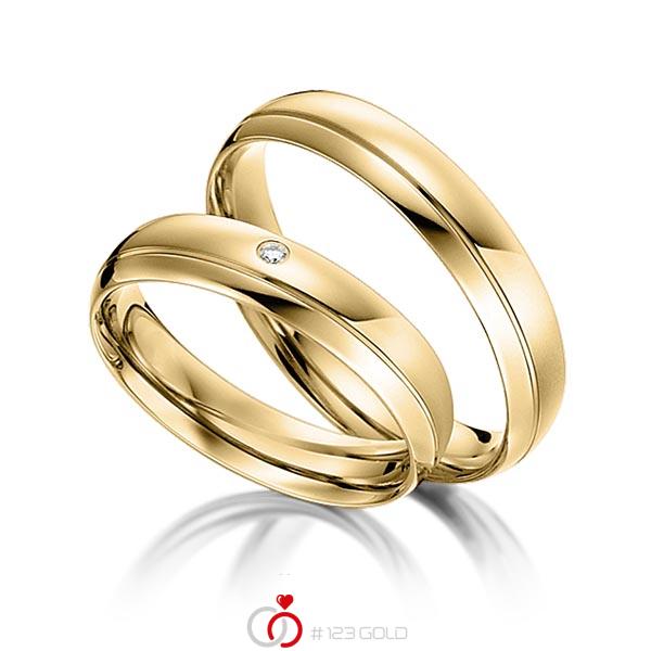 Paar klassische Trauringe/Eheringe in Gelbgold 585 mit zus. 0,008 ct. Brillant tw, si von acredo - S-1103-5 Paar klassische Trauringe/Eheringe in Gelbgold 585 mit zus. 0,008 ct. Brillant tw, si von acredo - S-1103-5