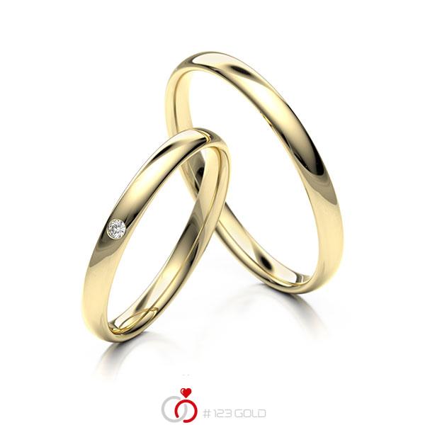Paar klassische Trauringe/Eheringe in Gelbgold 585 mit zus. 0,015 ct. Brillant tw, si - NP-1200-1 Paar klassische Trauringe/Eheringe in Gelbgold 585 mit zus. 0,015 ct. Brillant tw, si - NP-1200-1