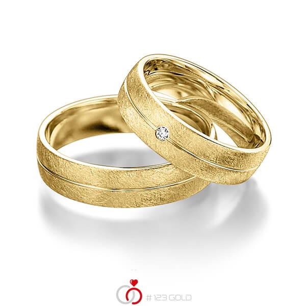 Paar klassische Trauringe/Eheringe in Gelbgold 585 mit zus. 0,015 ct. Brillant tw, si von acredo - S-1099-2 Paar klassische Trauringe/Eheringe in Gelbgold 585 mit zus. 0,015 ct. Brillant tw, si von acredo - S-1099-2