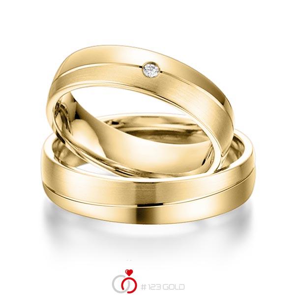 Paar klassische Trauringe/Eheringe in Gelbgold 585 mit zus. 0,015 ct. Brillant tw, si von acredo - S-1102-5 Paar klassische Trauringe/Eheringe in Gelbgold 585 mit zus. 0,015 ct. Brillant tw, si von acredo - S-1102-5