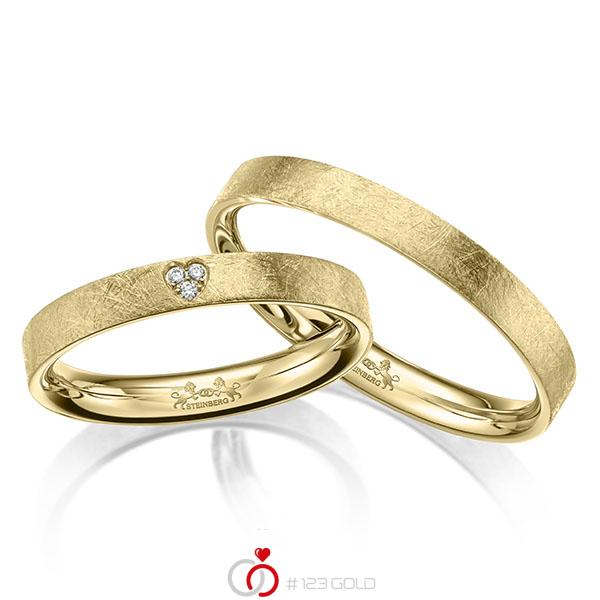 Paar klassische Trauringe/Eheringe in Gelbgold 585 mit zus. 0,015 ct. Brillant w, si von Steinberg - Q-1661-2 Paar klassische Trauringe/Eheringe in Gelbgold 585 mit zus. 0,015 ct. Brillant w, si von Steinberg - Q-1661-2