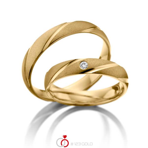 Paar klassische Trauringe/Eheringe in Gelbgold 585 mit zus. 0,01 ct. Brillant tw, si - NP-1060-2 Paar klassische Trauringe/Eheringe in Gelbgold 585 mit zus. 0,01 ct. Brillant tw, si - NP-1060-2