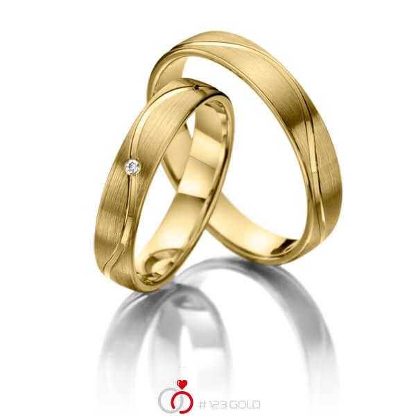 Paar klassische Trauringe/Eheringe in Gelbgold 585 mit zus. 0,01 ct. Brillant tw, si - NP-1110-2 Paar klassische Trauringe/Eheringe in Gelbgold 585 mit zus. 0,01 ct. Brillant tw, si - NP-1110-2