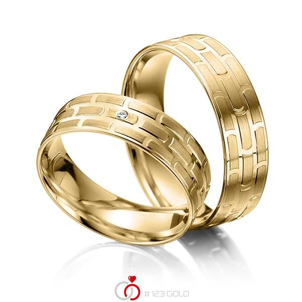 Paar klassische Trauringe/Eheringe in Gelbgold 585 mit zus. 0,01 ct. Brillant tw, si - NP-1172-2 Paar klassische Trauringe/Eheringe in Gelbgold 585 mit zus. 0,01 ct. Brillant tw, si - NP-1172-2