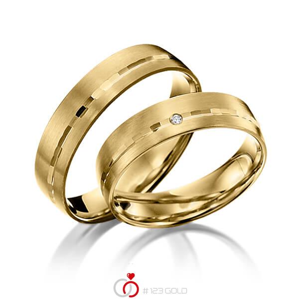 Paar klassische Trauringe/Eheringe in Gelbgold 585 mit zus. 0,01 ct. Brillant tw, si von Merii - M-1056-3 Paar klassische Trauringe/Eheringe in Gelbgold 585 mit zus. 0,01 ct. Brillant tw, si von Merii - M-1056-3