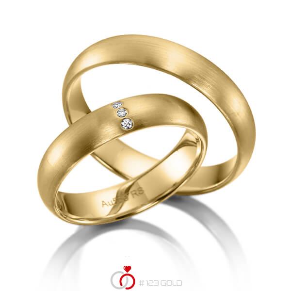 Paar klassische Trauringe/Eheringe in Gelbgold 585 mit zus. 0,024 ct. Brillant tw, si von acredo - S-1120-2 Paar klassische Trauringe/Eheringe in Gelbgold 585 mit zus. 0,024 ct. Brillant tw, si von acredo - S-1120-2