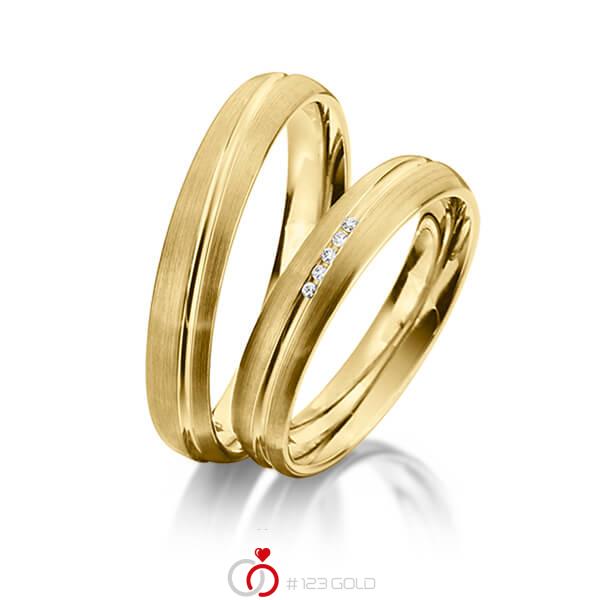 Paar klassische Trauringe/Eheringe in Gelbgold 585 mit zus. 0,025 ct. Brillant tw, si von 123gold - Y-1310-1 Paar klassische Trauringe/Eheringe in Gelbgold 585 mit zus. 0,025 ct. Brillant tw, si von 123gold - Y-1310-1